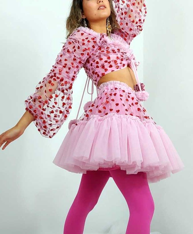 Tanzoutfit mit Bindebänder und Gummizug  Rock