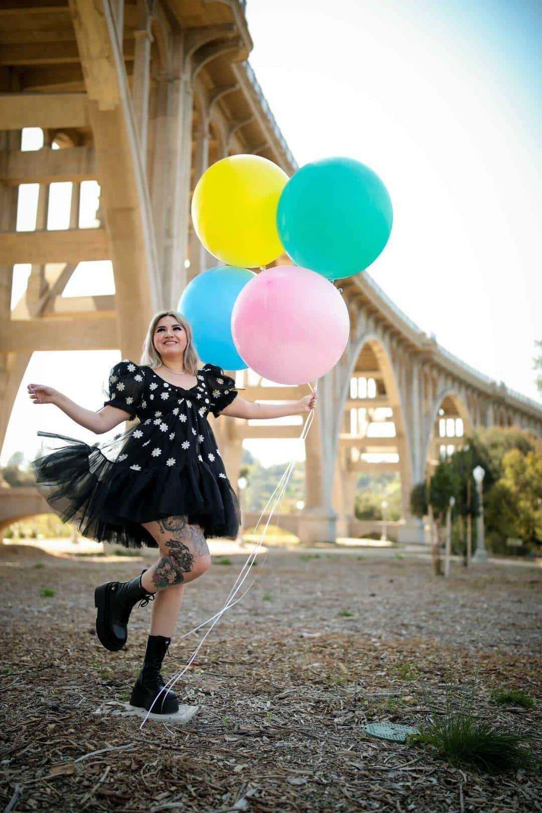 Black Daisy Tulle Dress with Ballon