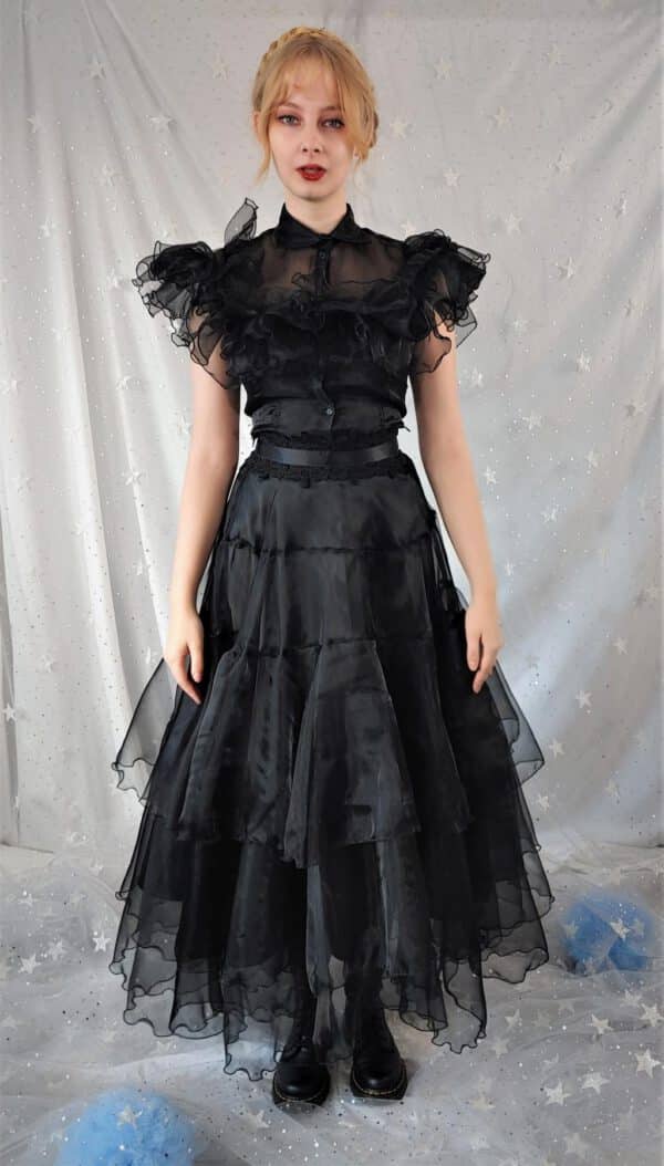 Puffy gothic black wednesday dance organza gown