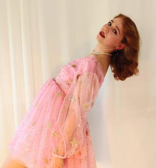 Boho Pink glitter stars tulle dress in vintage style