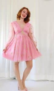 Boho Pink glitter stars tulle dress in vintage style
